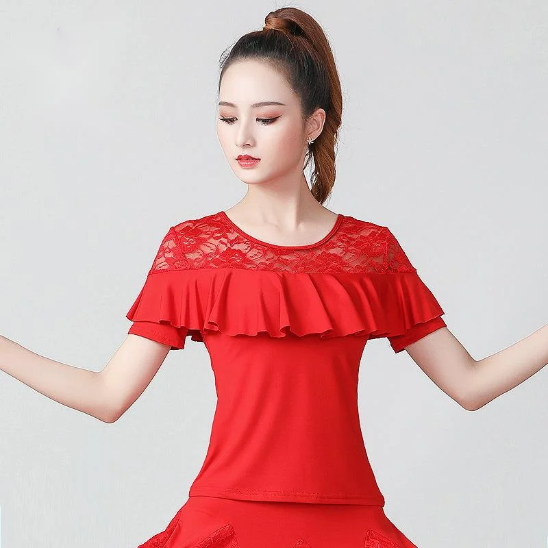 

2023 New Ballet dance top Modern dance practice clothes Large V-neck short sleeve top Social dance square dance clothes