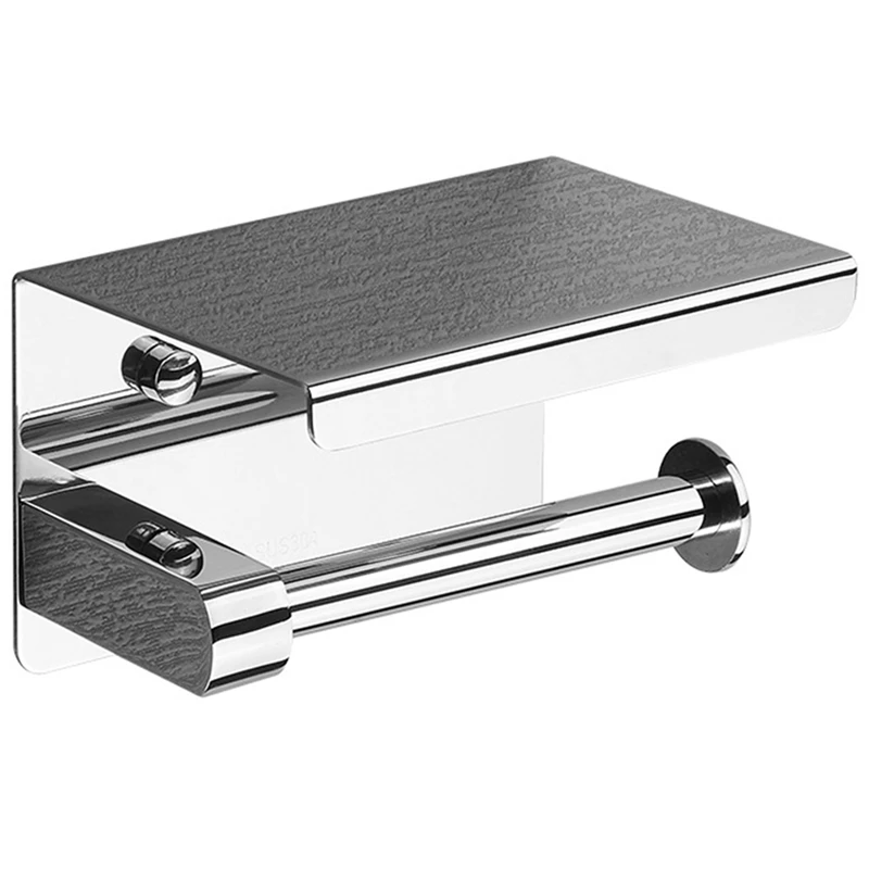 

4X SUS 304 Stainless Steel Toilet Paper Holder With Phone Shelf, Bathroom Tissue Holder Toilet Paper Roll Holder