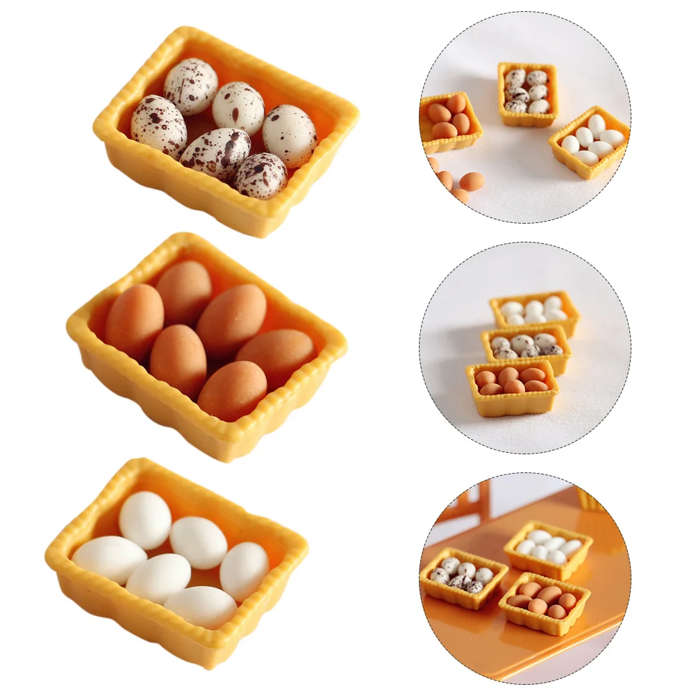 

3 Sets of Simulated Mini Egg Boxes Kit Mini Kitchen Supplies Model Mini House Props