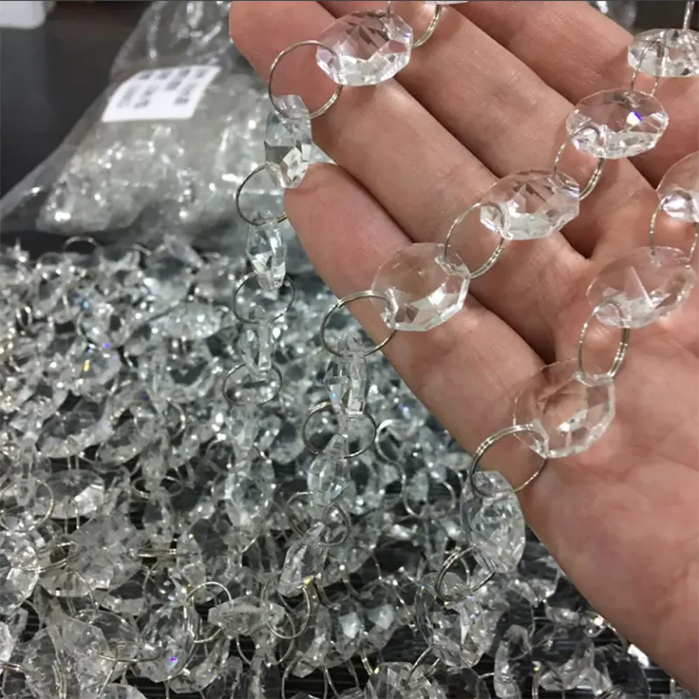 1 Meter 14mm Acrylic Octagon Beads Garland Strand for Home Wedding Party Garden Suncatcher Decoration acrylic beads garland