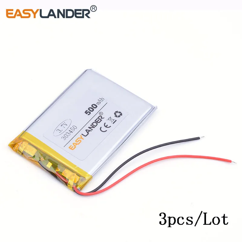 

3pcs/Lot 3.7V 500mAh 303450 Rechargeable li Polymer Li-ion Battery For Remote controller Flash lighting DIY PAD Lampe 033450