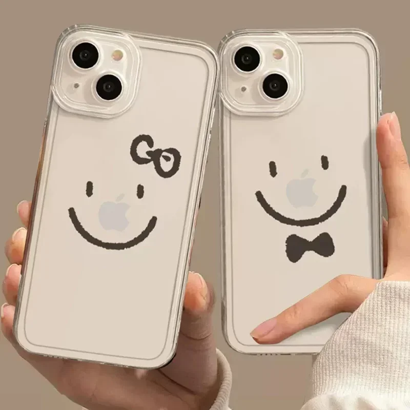 Charming Smiling Face Bow Couple Phone Cases - Paired Covers Shell s