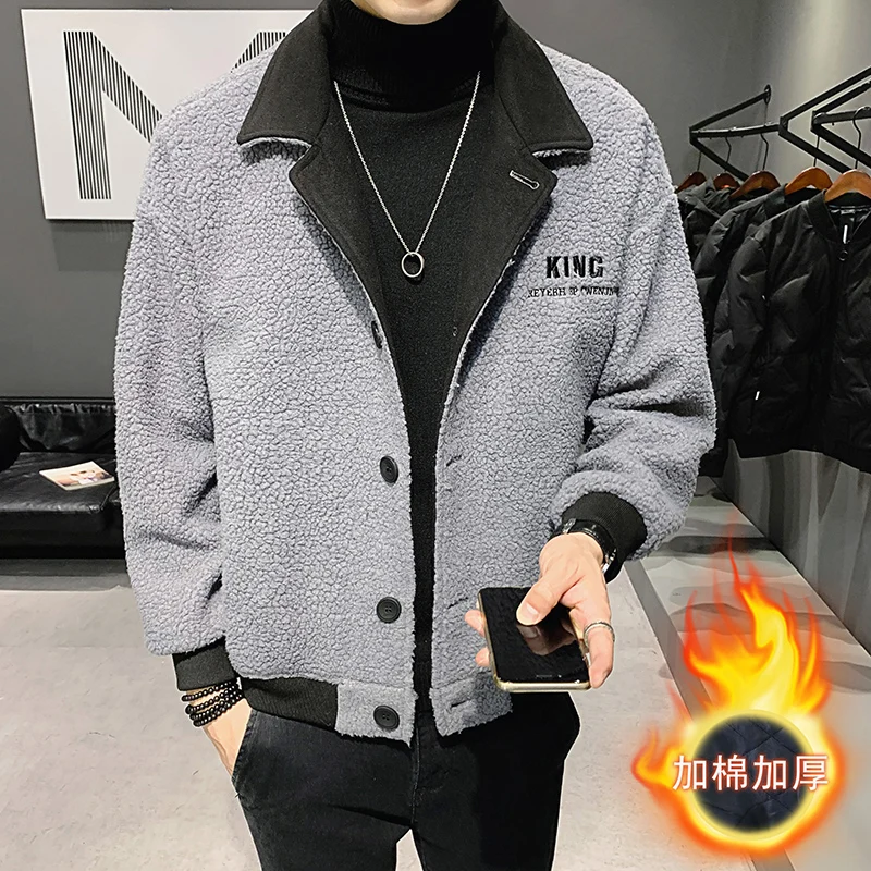 

2023 Brand Clothing Winter Lamb And Cotton Thick Cotton-Padded Coat Male Slim Fit Fashion Slim Fit Casual woollen Jackets S-3XL