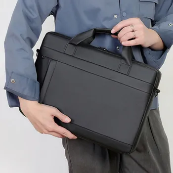 Borsa a Tracolla per Laptop da Uomo, Borsa da Lavoro con Manico, Borsa Portatile per Laptop, Colore Unito, 15.6 Pollici