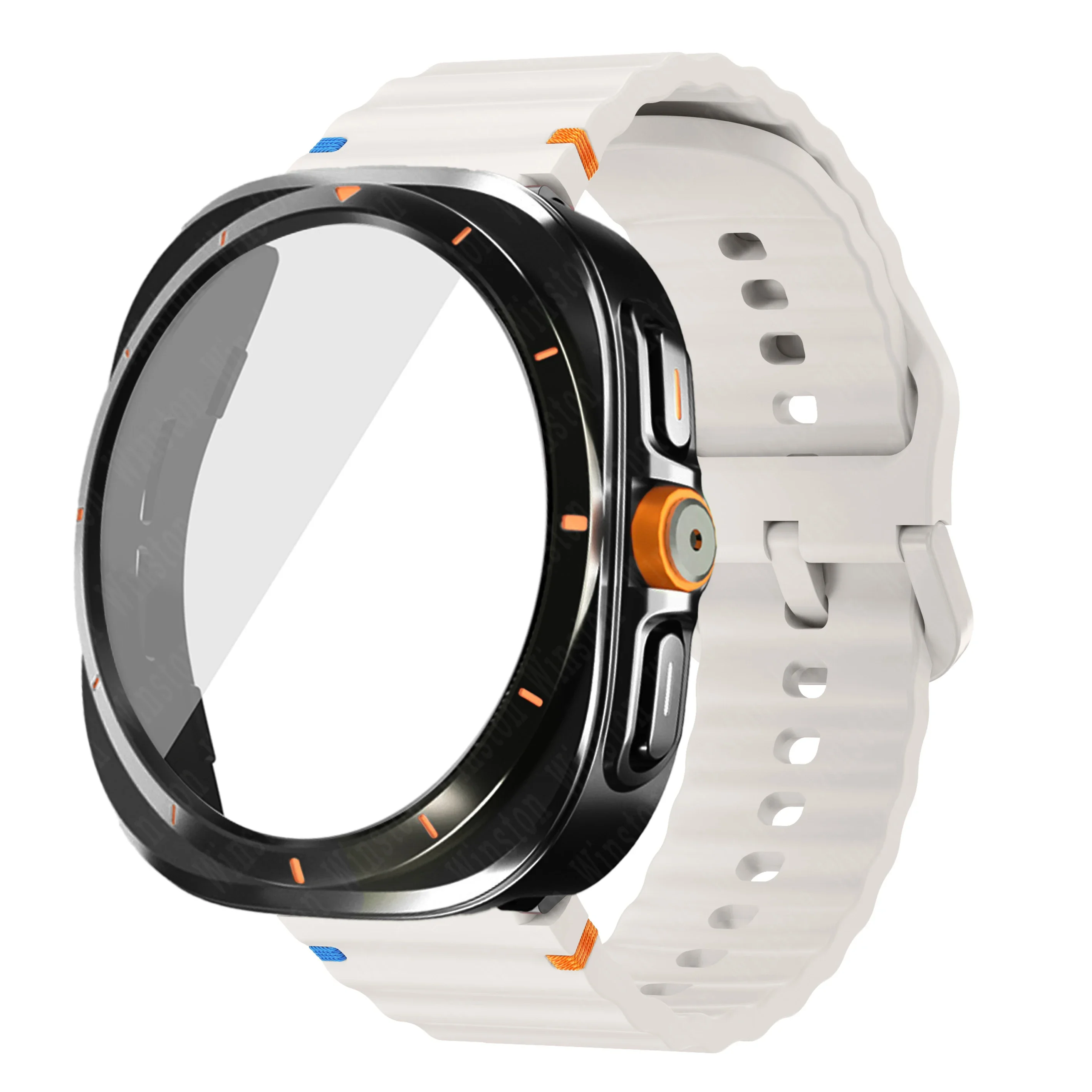 Silicone Band & Tempered Glass Protective Case with Strap