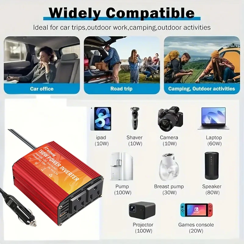 미국 EU 범용 소켓 300W 강력 자동차 인버터 (시거잭 플러그 포함) DC 12V에서 AC 110V 220V로 변환, USB 타입-C 고속 충전