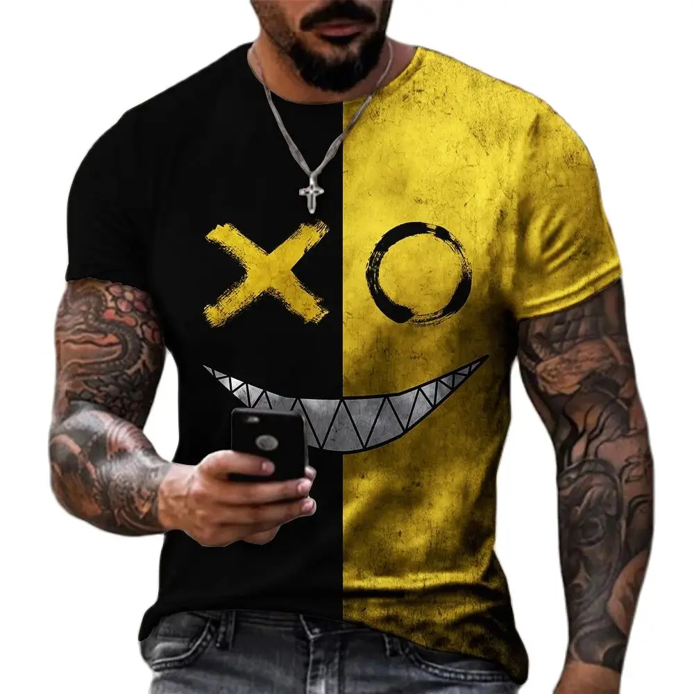 

New Oversized T Shirt For Men Casual Short Sleeve Hip Hop Smiling Face Print Plus Size Tee Shirt Pullover Mens T-shirt Top