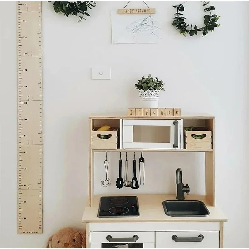 Nordic Wooden Kids Height Growth Chart Ruler Baby Children Height Gauge Room Decoration Wall Meter Measurement Stickers 60-210CM
