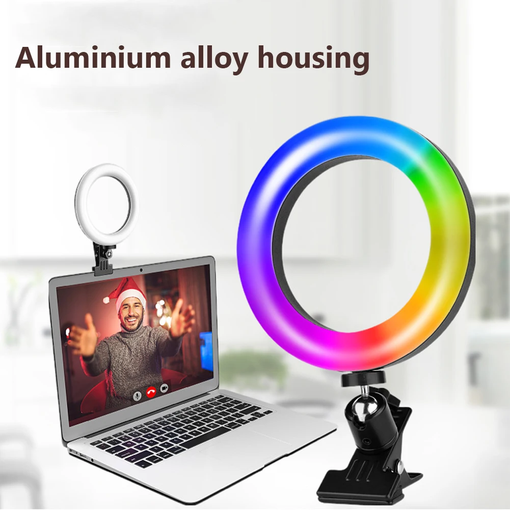 Luce Ad Anello Per Selfie Da 6 Pollici Con Clip Pan Tilt Rgb Circle Light Per Telefono Trucco Tablet Laptop Zoom Chiamate Live Streaming