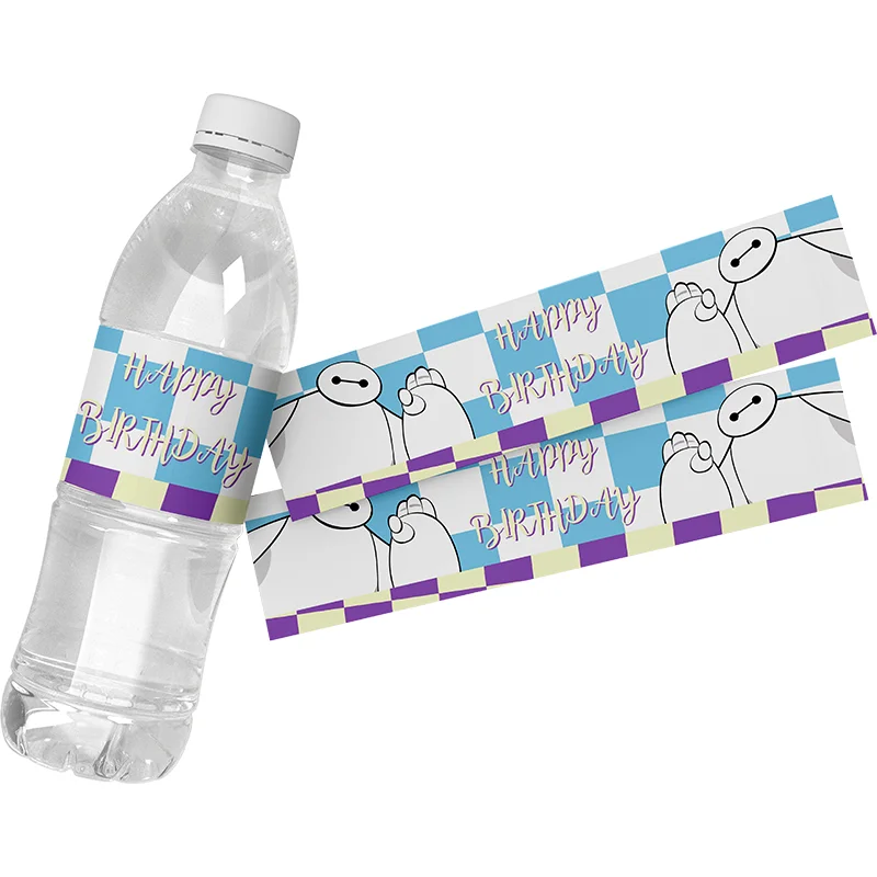 24 piezas de pegatinas para botellas de agua con dibujos animados de Disney Big Hero 6, etiquetas para fiestas de cumpleaños de niños, envolturas personalizadas para botellas de agua, decoración para
