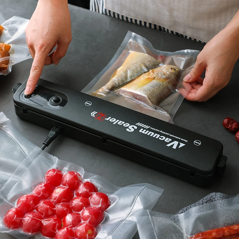  Food Vacuum Sealer  220V/110V Vacuum Sealer Packaging Machine with Free 10pcs Vacuum bags Household Black 