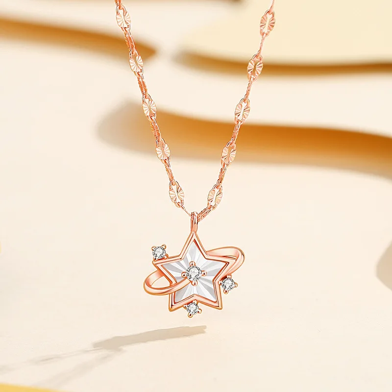 Rose Gold Star Pendant S925 Sterling Silver Necklace Chain For Women Jewelry