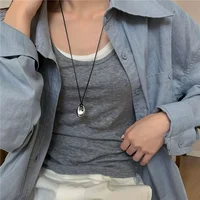 Collier ajustable en cuir PU avec pendentif métallique irrégulier, chaîne de clavicule, breloque géométrique, accessoire unisexe, vente en gros 6