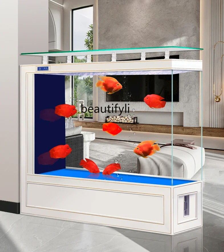 

Super White Glass Fish Tank Living Room Home Medium and Large Ecological Floor Aquarium Screen Fish Globe