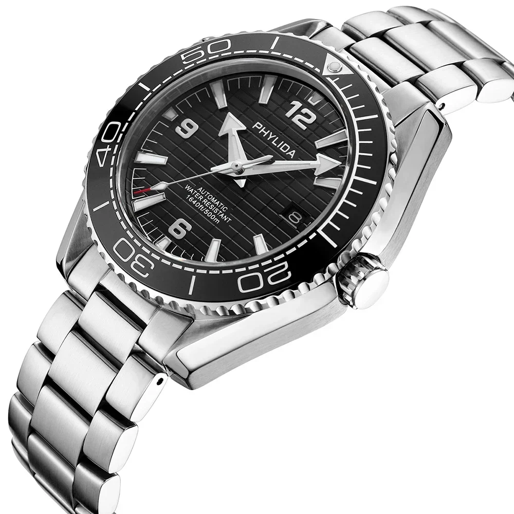 PHYLIDA 500m Men\'s 43.5mm Automatic Diver Watch Black Dial Sapphire Crystal Skyfall Special Edition Ceramic Insert NH35A