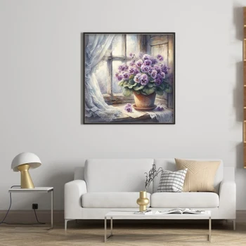 Full Embroidery Eco-cotton Thread 11CT Printed Flower Cross Stitch Kit 40x40cm 3