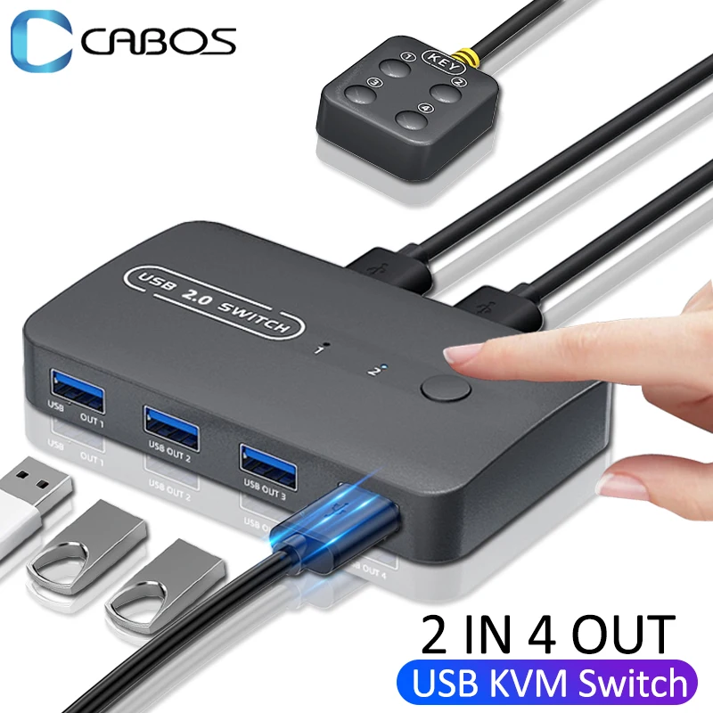 Usb Kvm Switch em para Fora Usb 2.0 Switcher para Windows10 pc Teclado Mouse Impressora Portátil em Fora Kvm Usb Interruptor Hub Adaptador