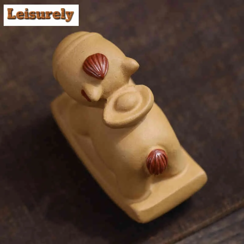 Yixing Purple Clay Wealth Zodiac Rocking Horse Tea Pet Boutique Fish Tank Landscaping Tea Figurine Play Toys Tea Statue Ornament