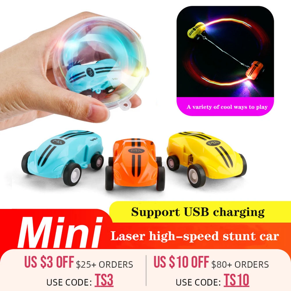 Mini High Speed RC Car 360 Degree Rotation Remote Control Luminous Stunt Turn Trick with Light Charging Gift Toy | Игрушки и хобби