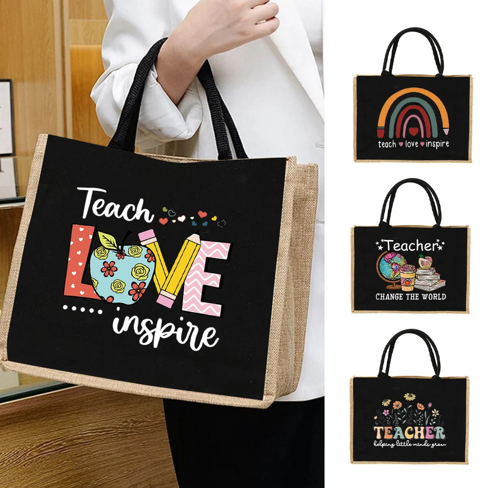 Shopping Bag Burlap Shopping Bags Vintage Jute Imitation Sacks Linen Bag Beach Laminated Bag Teacher Series Reusable Grocery Storage Pounch Storage Bags Grocery Bags Linen Bags