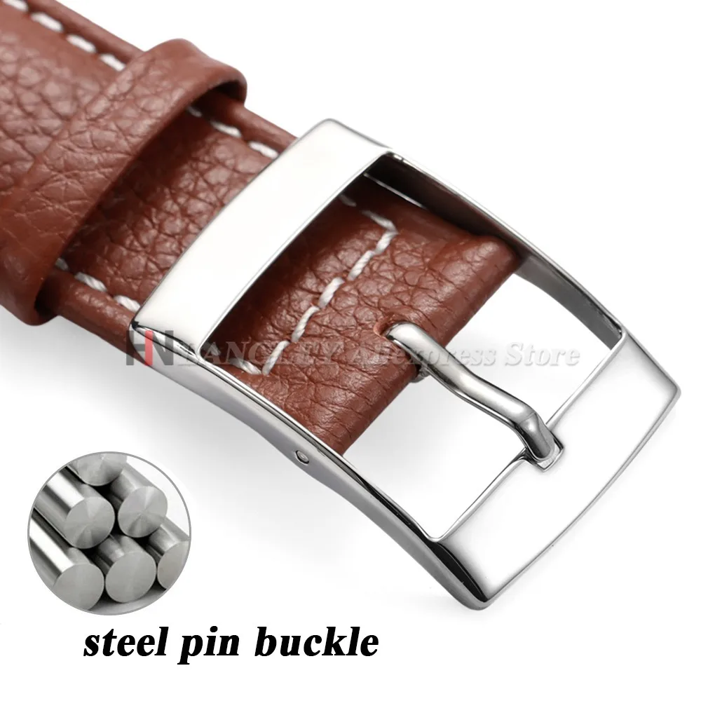 Lychee Leather Watch Band With Metal Buckle - Genuine 17mm Cowhide Strap