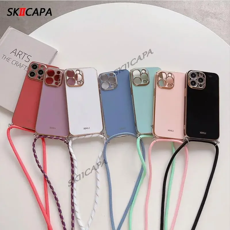 Electroplated Silicone Crossbody Necklace Lanyard Phone Case
