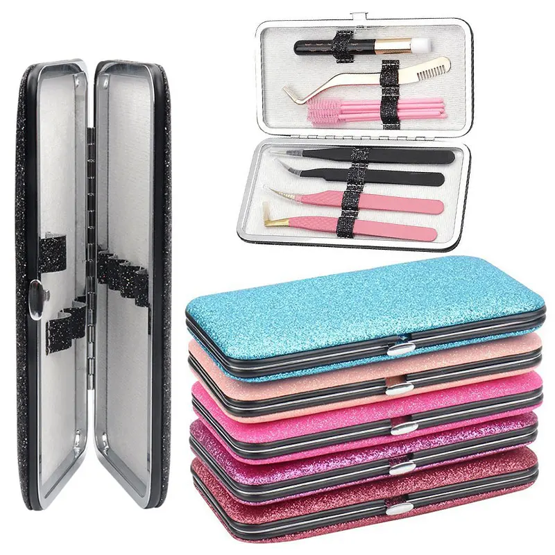 

Eyelash Extension Tweezers Storage Box Shiny Design Seven Slots Organizer Case Bag for Tweezers Lash Brush Applicator Storage