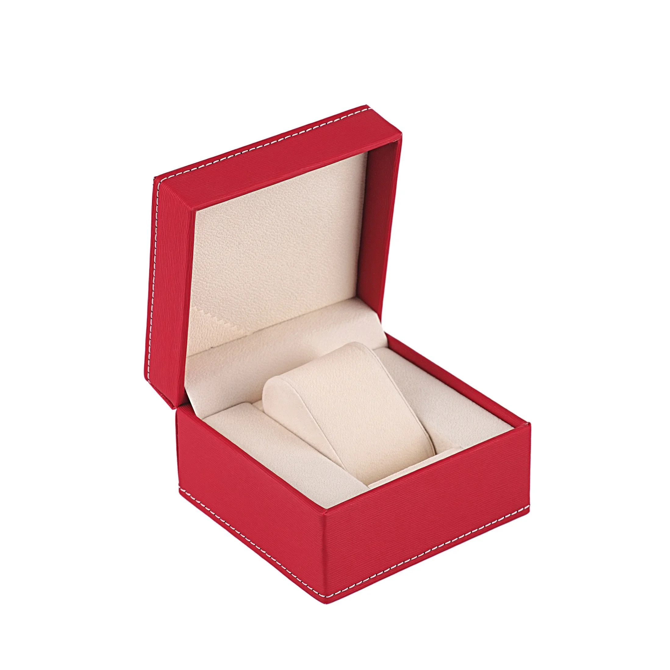 White Stitching Surface Red Line Texture Plush White PU Leather Flip Watch Case Box Free Customization Watch Box Organizer