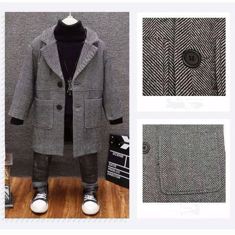 Coat Boys Spring Woolen Autumn New Fashion Solid Turn Collar Outwear 4-16T Children Overcoat High Quality