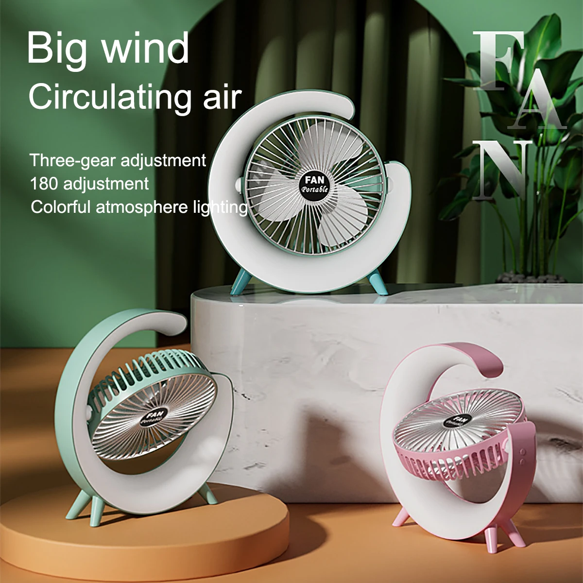 OREADEX Mini Portable Desk Fan Rotatable Fan with LED Night Light Home Office Bedroom Dormitory Summer USB Rechargeable Desk Fan