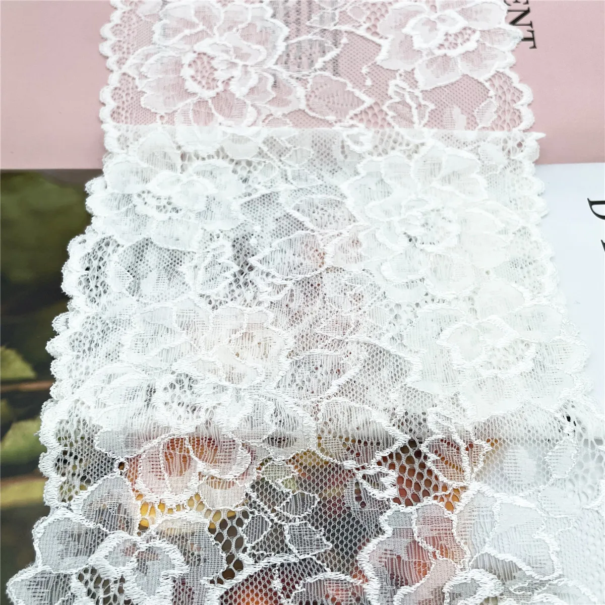 3y/lot Width 18cm White Elastic Stretch Lace Trim 6