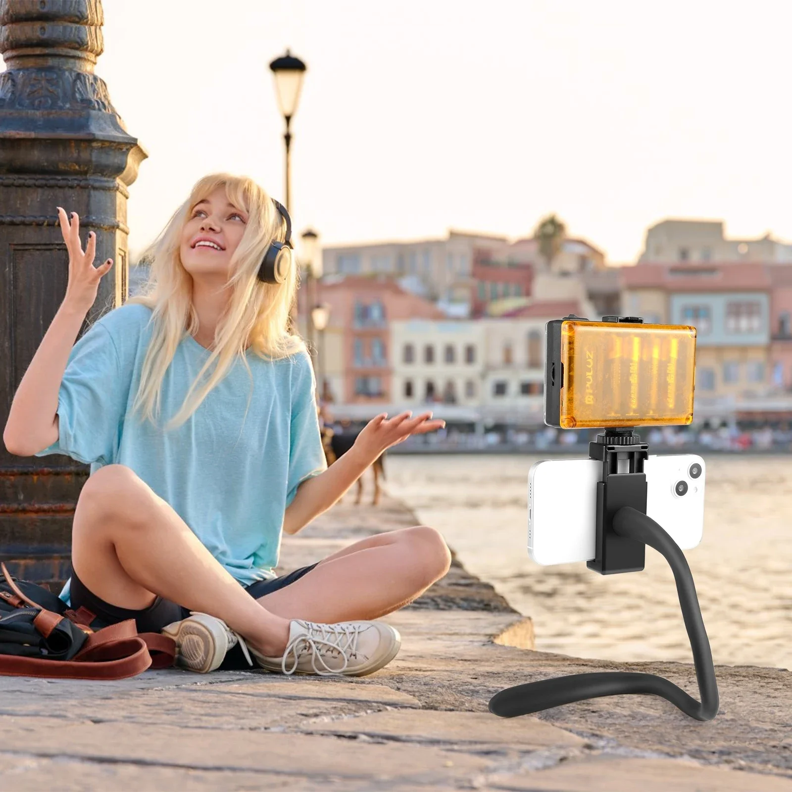 PULUZ 실리콘 유연한 클립 마운트 거치대, 휴대폰 클램프 포함, 휴대폰, GoPro (검정색)