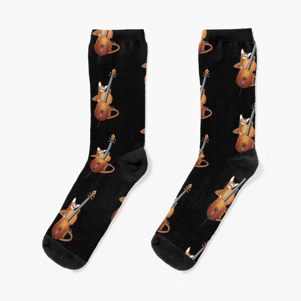 

Cello Cat Orchestra Classical Music Violoncello Cellist Socks christmass gift professional running Luxury Woman Socks Men's