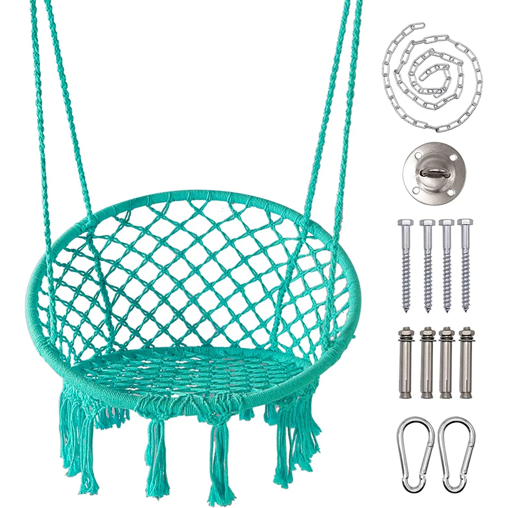 

Round Hammock Chair with Hanging Kit, Hanging Knitted Mesh Cotton Rope Macrame Swing, 260 Pounds Capacity, 23.6" Seat Width