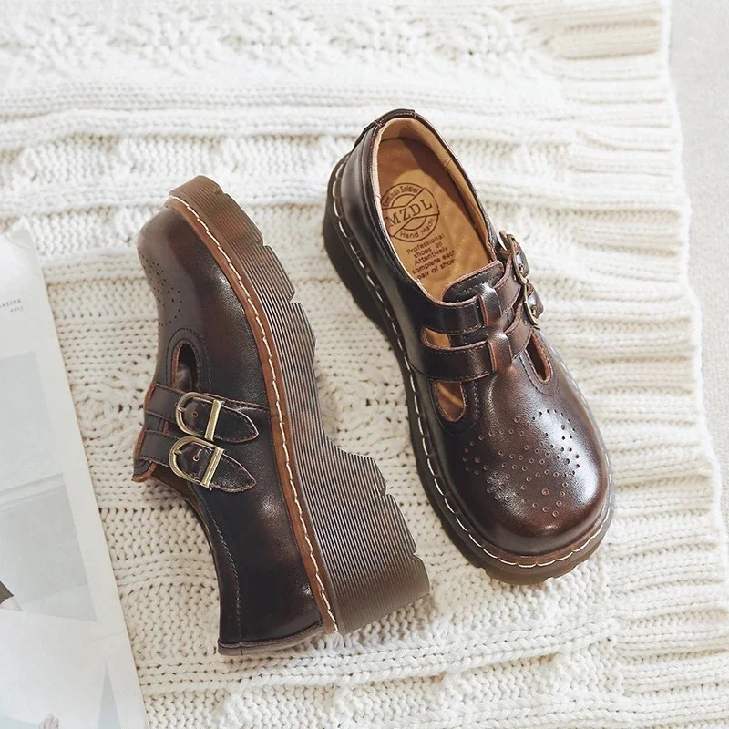 retro brogue women's shoes thick bottom Japanese Mary Jane single shoes cute big head jk small leather shoes 3