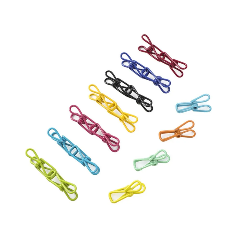 10/50/100Pcs Stainless Steel Clothes Socks Clips Colorful Metal Holders Bag Pins Multi-Purpose Document Hanging Pegs PVC Coated