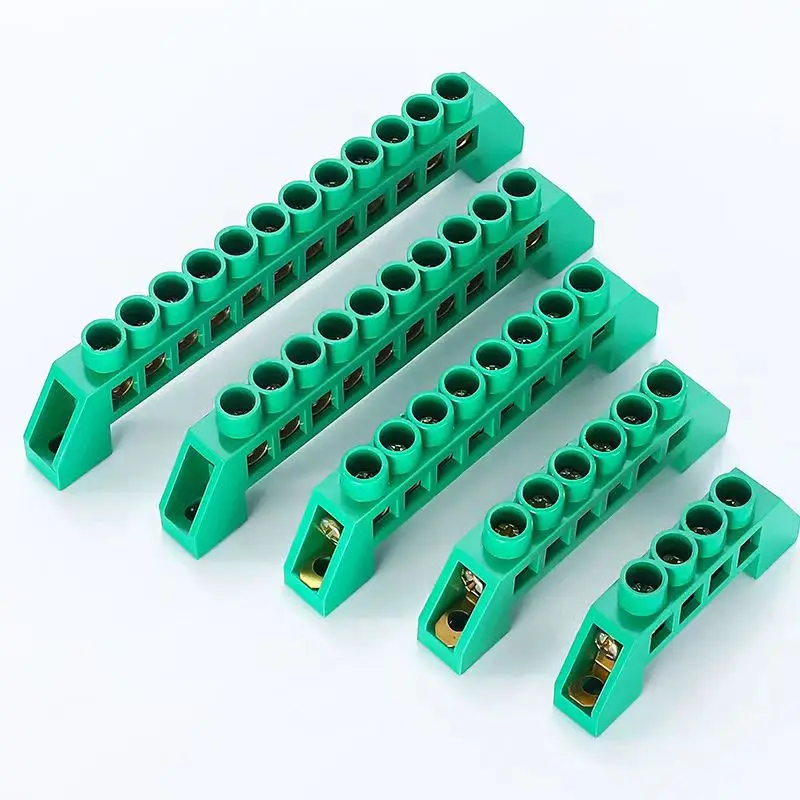 1Pcs Green Blue Screw Brass Din Rail Terminal Block Earth and Neutral Blocks 4Pin 6Pin 8Pin 10PIN 12PIN wire connectors din rail terminal block