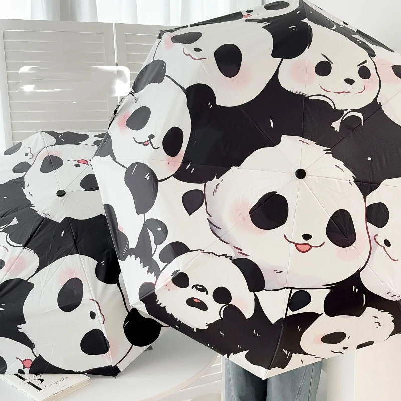 Cute Panda Umbrella Children's Umbrella Automatic Mini Folding Vinyl Protection Tiny Lightweight Household Merchandises