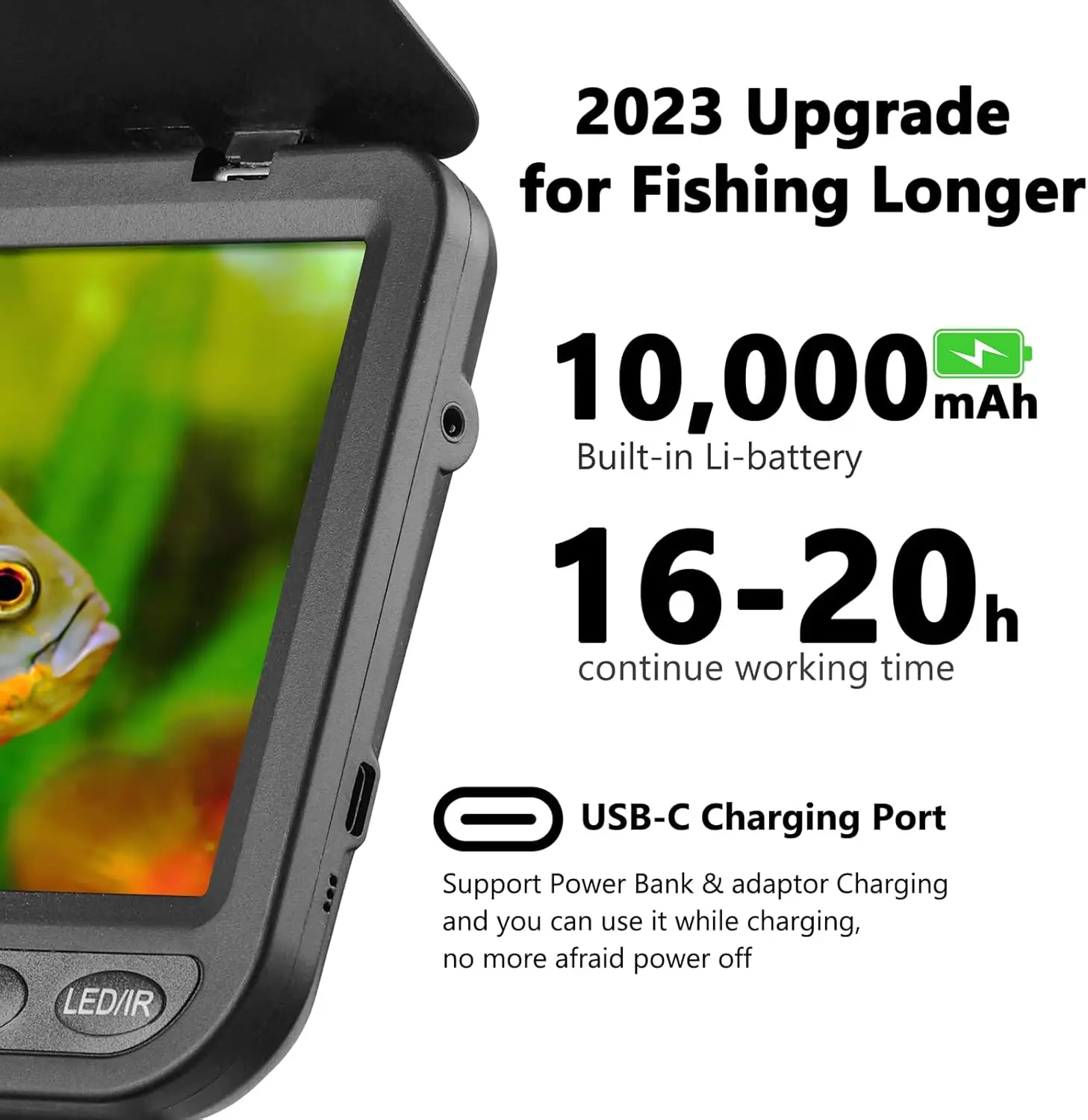 7'' Underwater Fishing Camera w/DVR- [Upgrade 1080P] Ice Fishing Camera Underwater w/ Li-Battery, USB-C