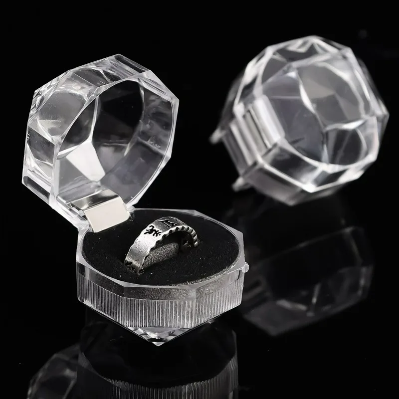 Acrylic Octagonal Clear Crystal Ring Box Fashion Rings Earring Jewelry Display Organizer Storage Case Wedding Jewelry Gift Boxes