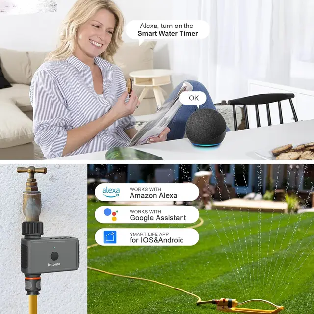 Insoma Wifi Automatic Sprinkle Timer Remote Garden Water Timer Smart Irrigation Watering System Hose Control Unit Support Alexa 3