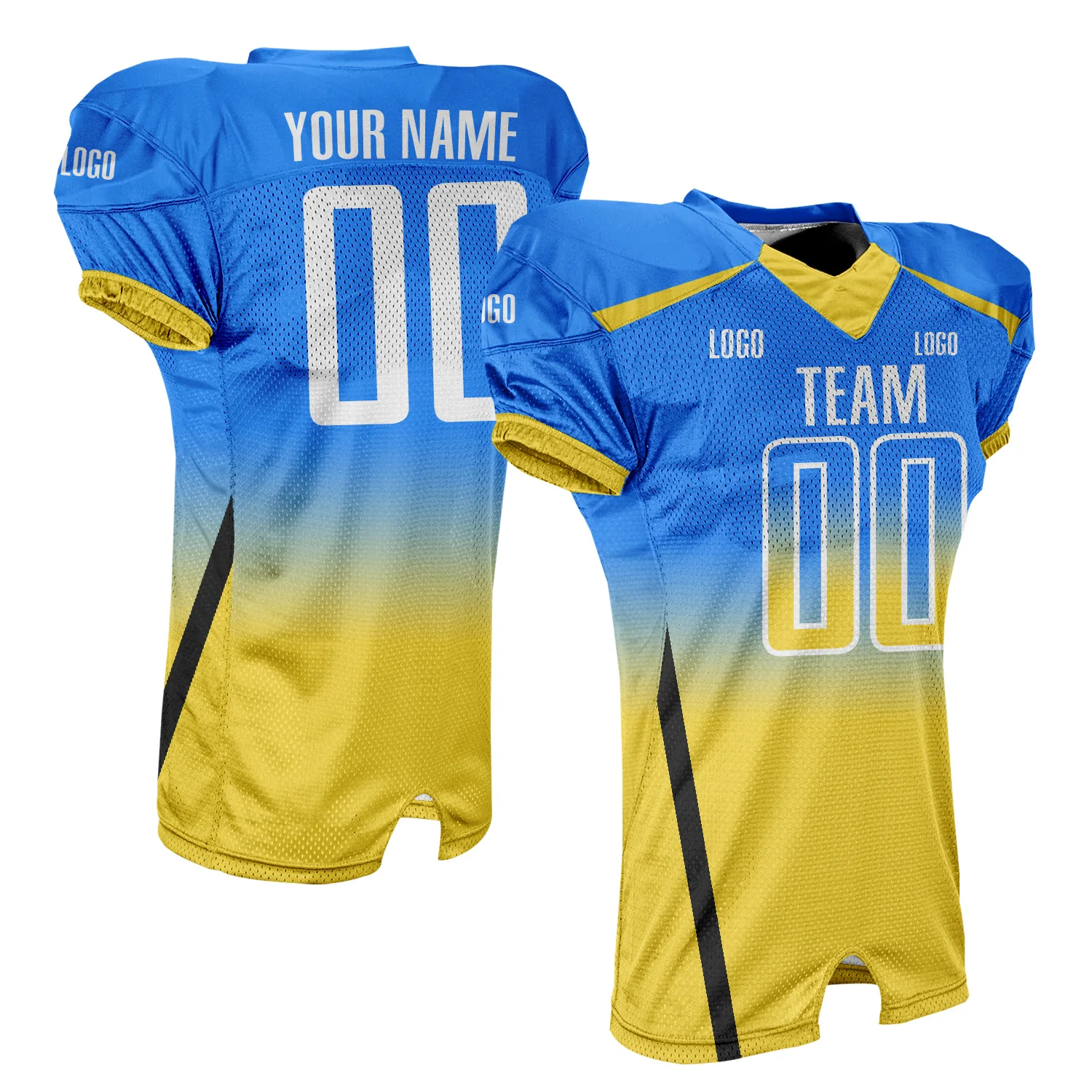 Adult Youth Gradient Football Jersey V-neck Breathable Mesh Athletic Football Shirts Add Your Team Name Number