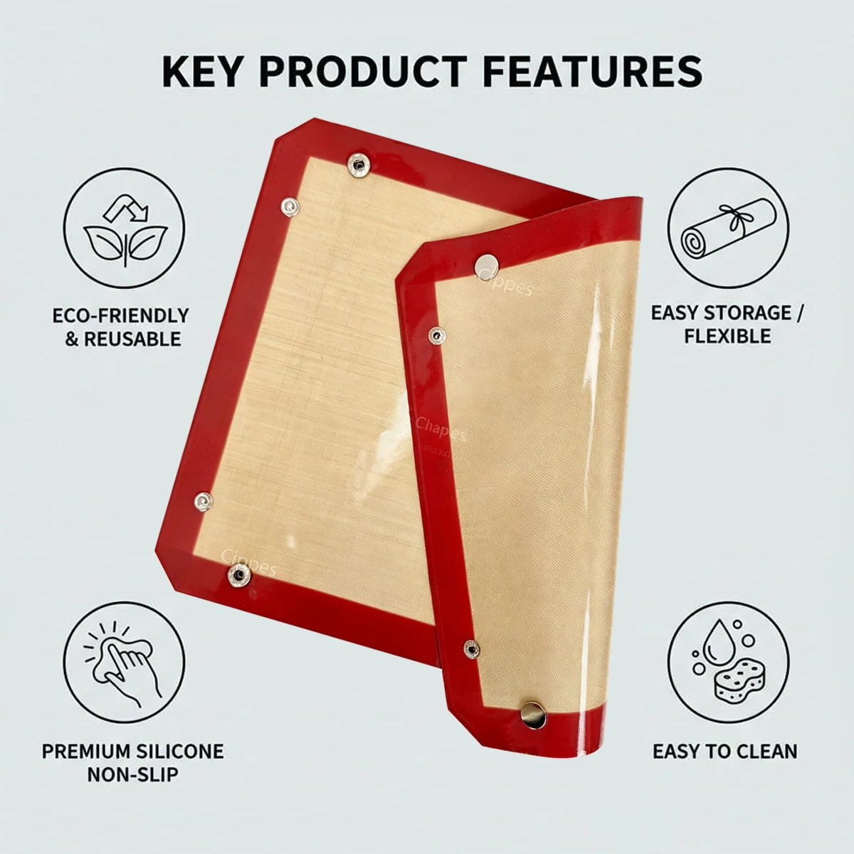 Leakproof Silicone Baking Mat with Buckle – Non-Stick Oven Mat and Snap-Together Corners Forming Tray