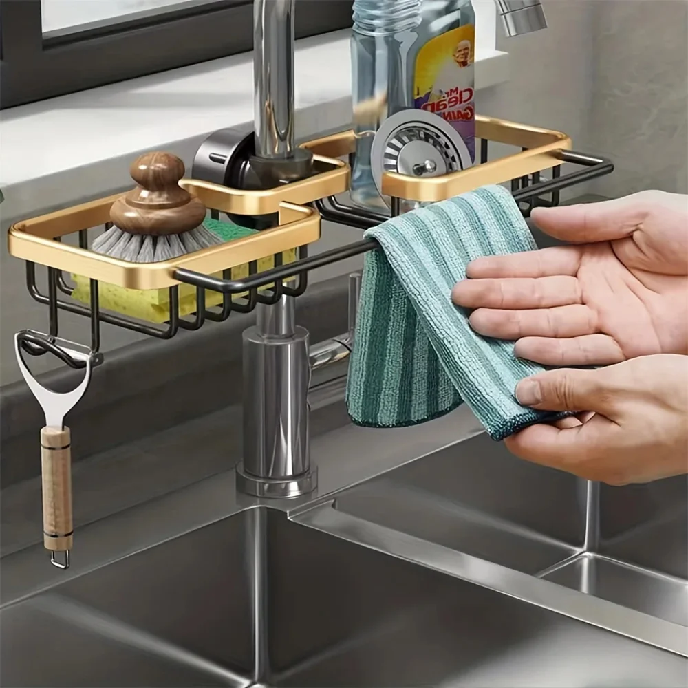 Faucet Sponge Holder Hook Dish Rack Kitchen Soap Drainer Shelf Basket Organizer