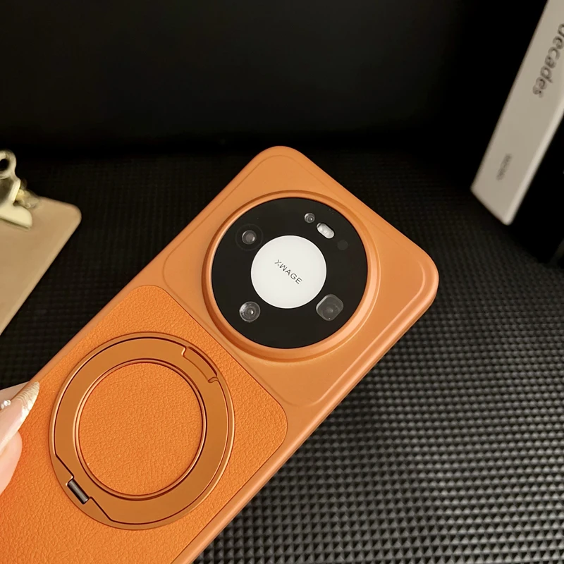 Lychee Texture PU Leather Ultra Thin Magnetic Case with 360° Rotation Ring Stand