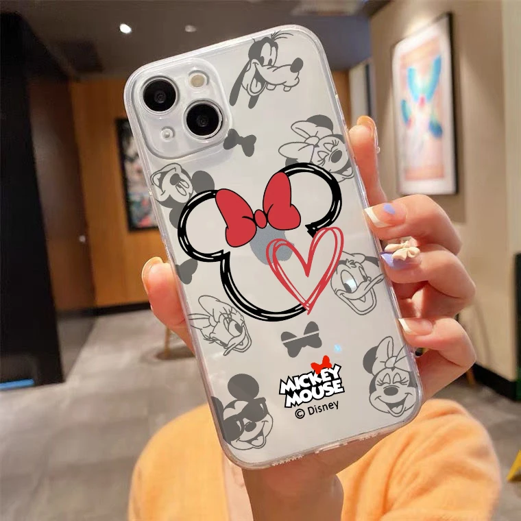 

Disney Cute Mickey Minnie For iPhone 14 13 12 11 Pro Max XS Max X XR 7 8 Plus 6S 5S Silicone Transparent Phone Case