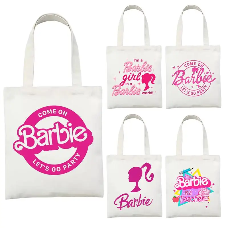 

Anime Girls Barbie Printed Handbag Kawaii All-Match Y2K Shoulder Canvas Bag Cute Environmental Storage Reusable Tote Pouch Gifts