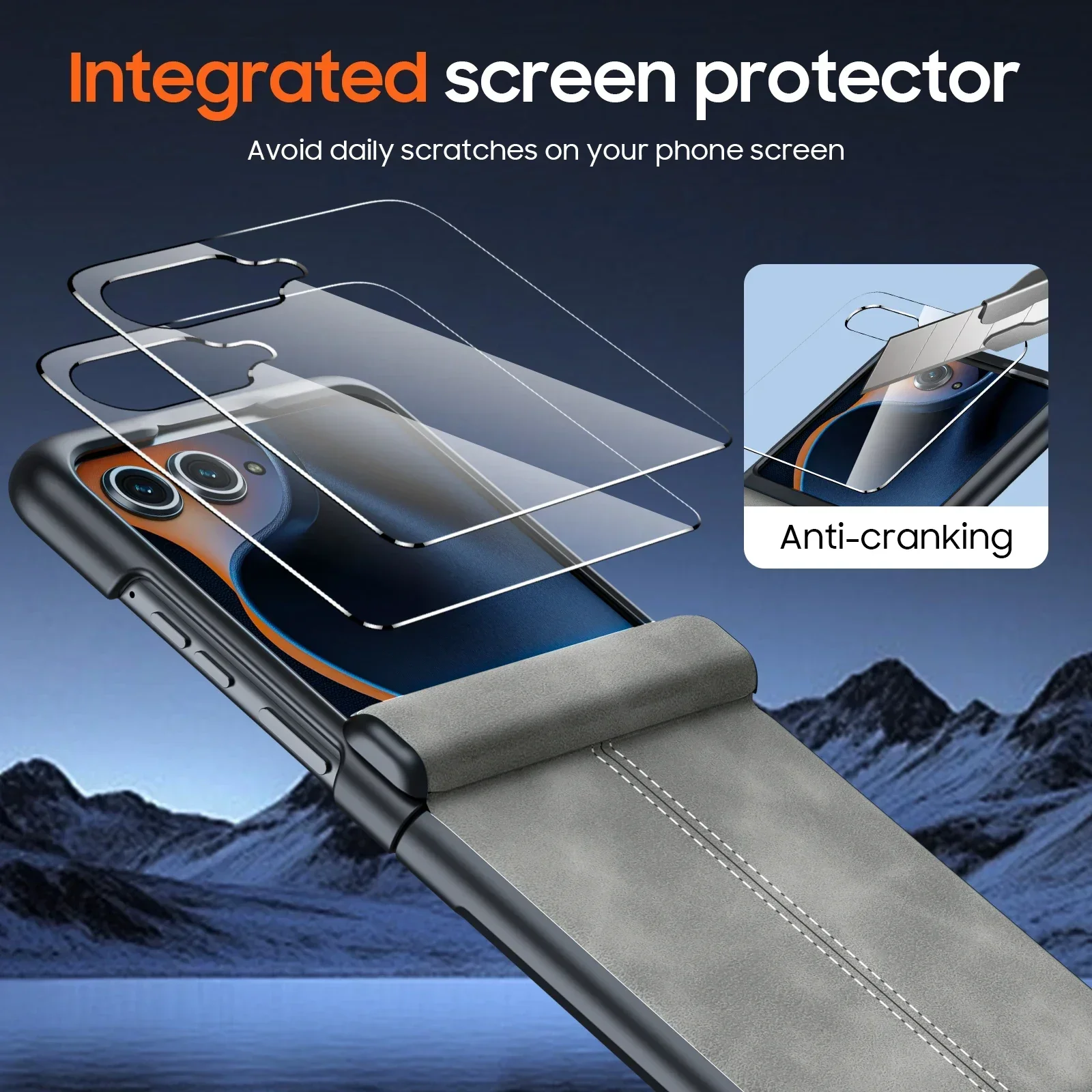 Stylish Gray Shockproof Phone Case with Screen Protector - Thin PU Leather Matte Finish