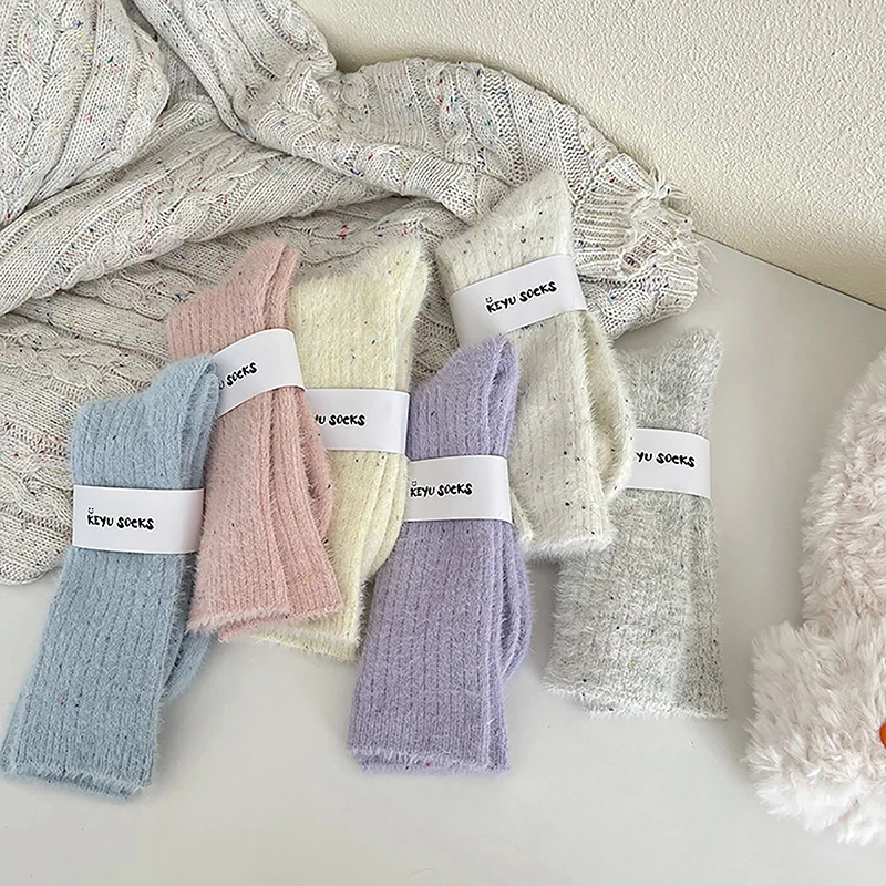 

Mink Fleece Super Soft Socks Women Ins Heart Solid Winter Warm Thick Coral Plush Sock Thermal Snow Home Sleep Floor Sox