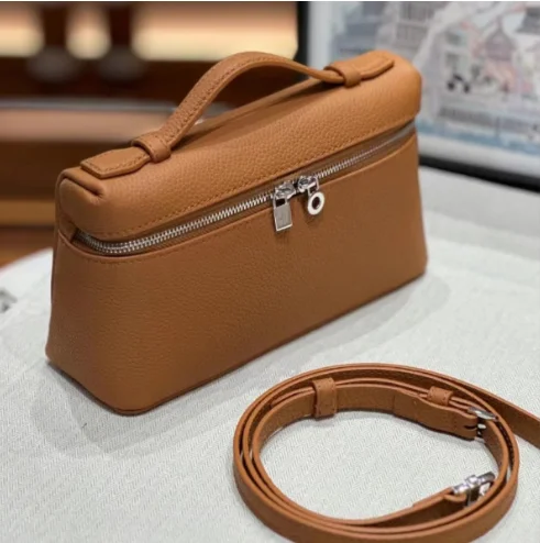 LP19 Women Handbag Shoulder Bag Genuine Leather Lunch Box Bag Gigi's Same Style Fashionable Lychee Pattern Cowhide Handbag Simple Shoulder Bag For Women